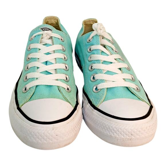 Converse All Star Teal & White Low Cut Lace Up Casual Sneakers - Women's 7 - Picture 2 of 5
